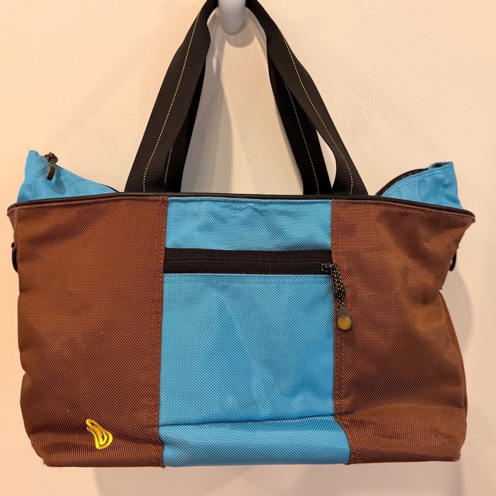 Timbuk2 Brown Blue Colorblock Tote Bag Weekender Travel Gym Carryall Nylon